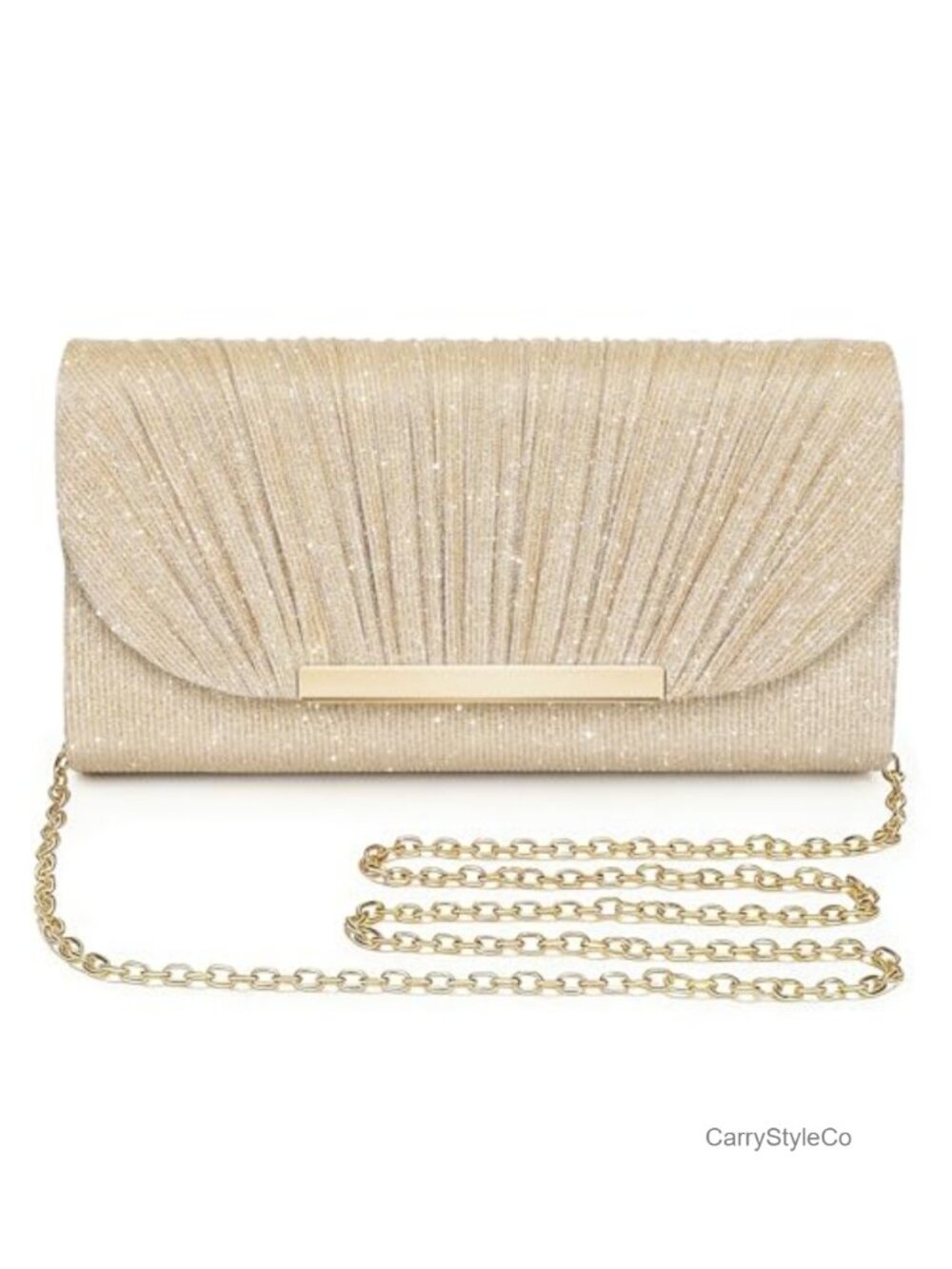 Glitter Satin Evening Clutch Formal Party Bag with Detachable Strap